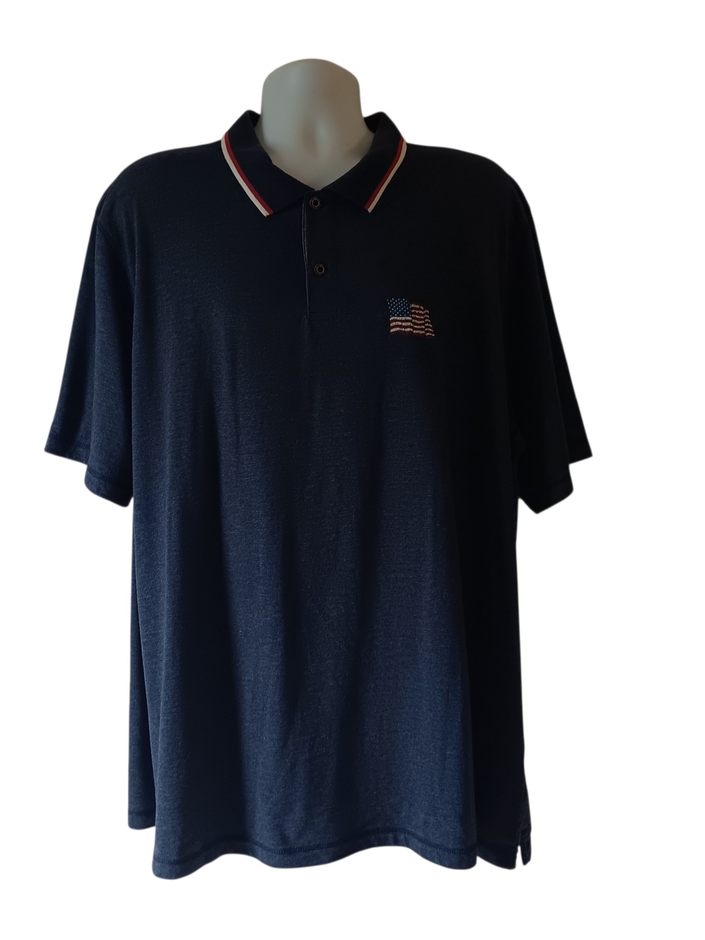 Outdoor Life Men's Navy Polo with Red-Trim Collar and Flag Patch